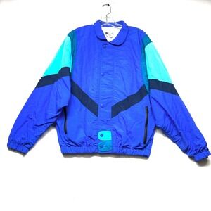 VTG Ron Chereskin Jacket Mens Small Blue 100% Nylon Lined Front Snap Windbreaker